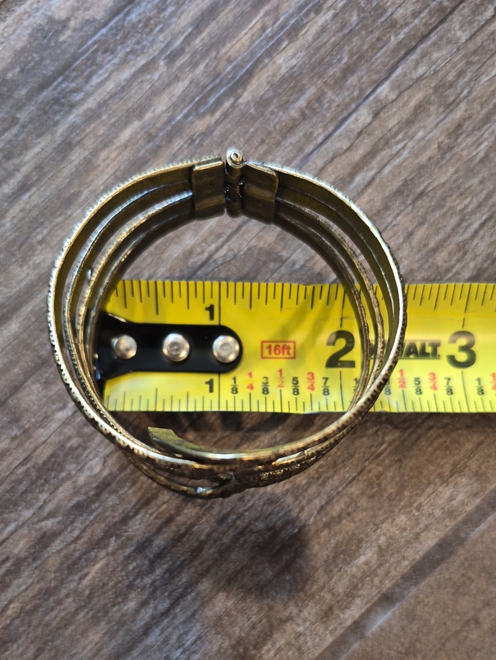 Vtg Textured Antique Bronze Tone Hinged Cuff Bracelet - Picture 9 of 12